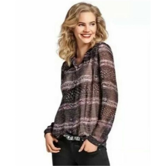 CAbi Style 3249 Paris Blouse Black Button Front Long Sleeve Sheer Top Size M - Picture 6 of 6